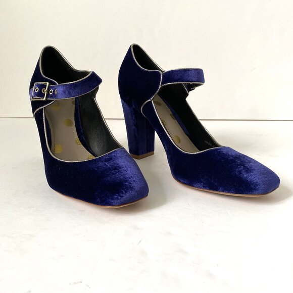Boden Velvet Mary Jane Pump Heels Blue - Picture 2 of 11